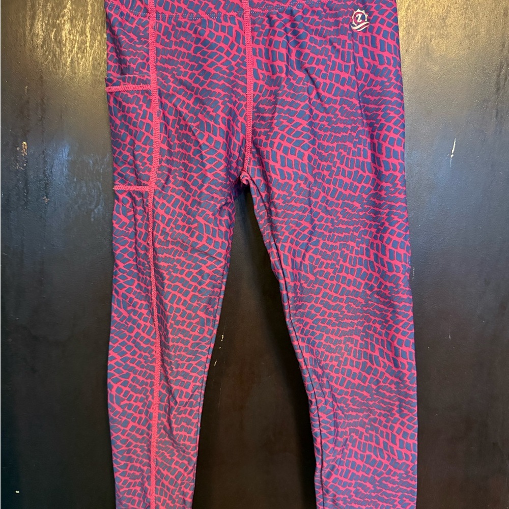 SwimZip In Disguise Print Kids Swim Leggings - Pink and Purple 5T UPF50